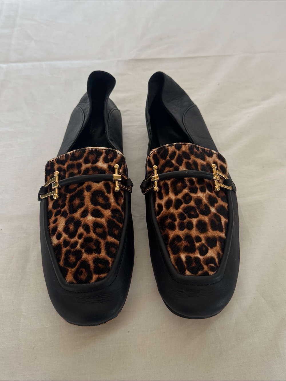 Clarks Black Leather Loafers with Leopard-Print Size 8M - Picture 2 of 8